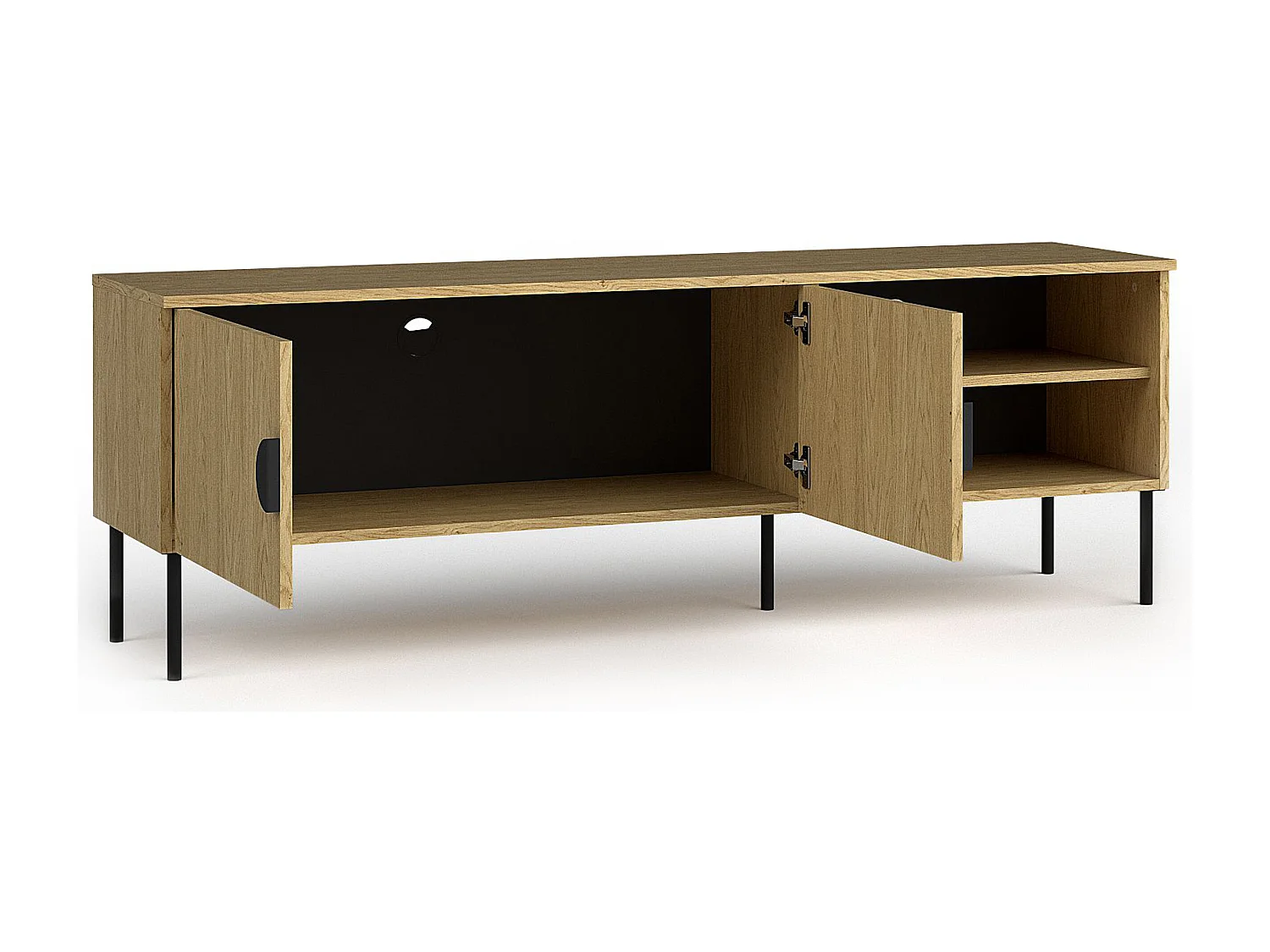 Meuble TV VIDIS noir et naturelle claire, dimensions 160x54x40 cm, style élégant