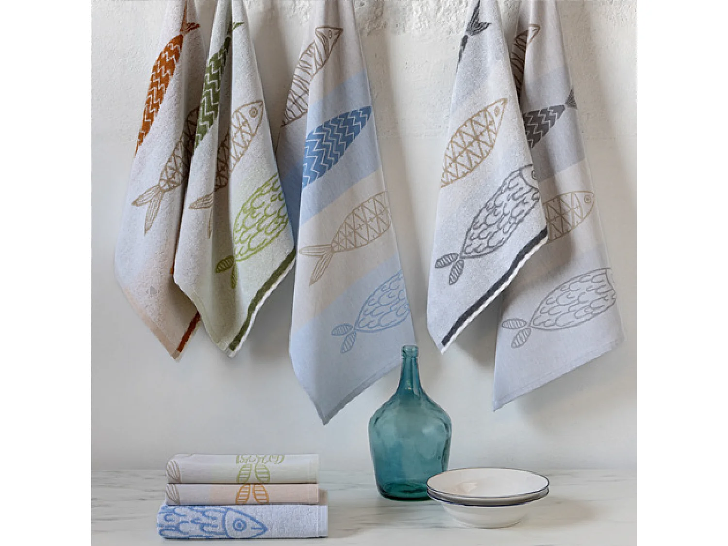 Lot de 2 torchons de cuisine éponge 50x50 cm collection MARIS vert