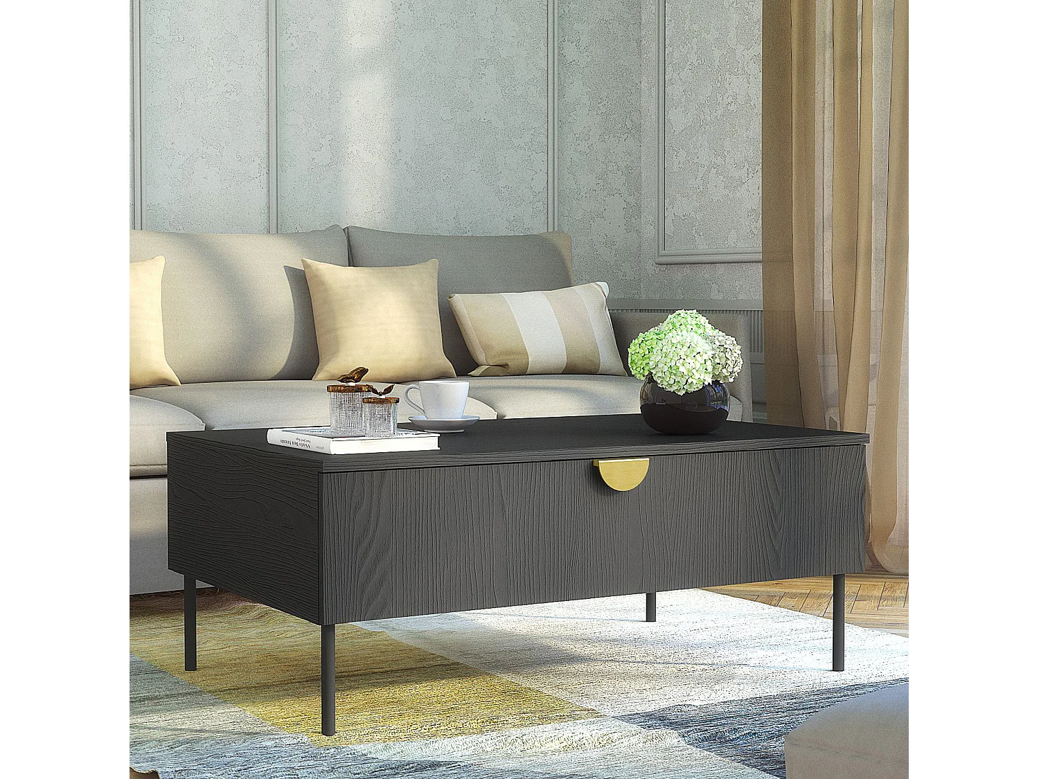 Table basse VIDIS noir, dimensions 100x42x66 cm, parfait pour salons