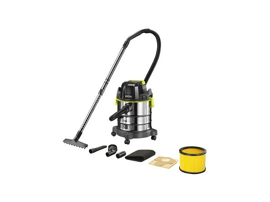 Aspiradora de agua y polvo 18V RYOBI ONE+ R18WDV-0, Tanque de Acero Inoxidable 18L, Incluye Accesorios