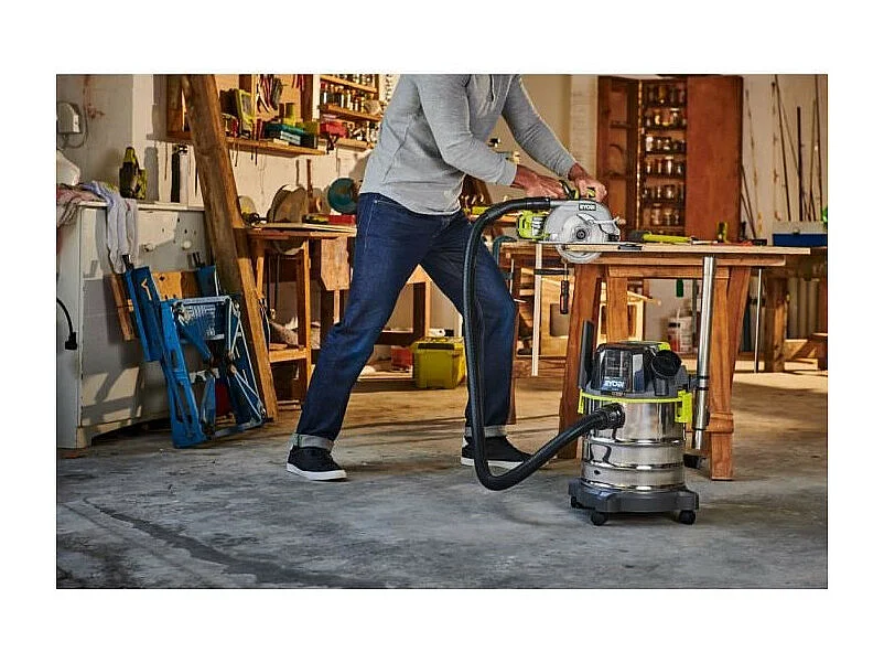 Aspirapolvere per acqua e polvere 18V RYOBI ONE+ R18WDV-0, Serbatoio in Acciaio Inox 18L, Fornito con Accessori