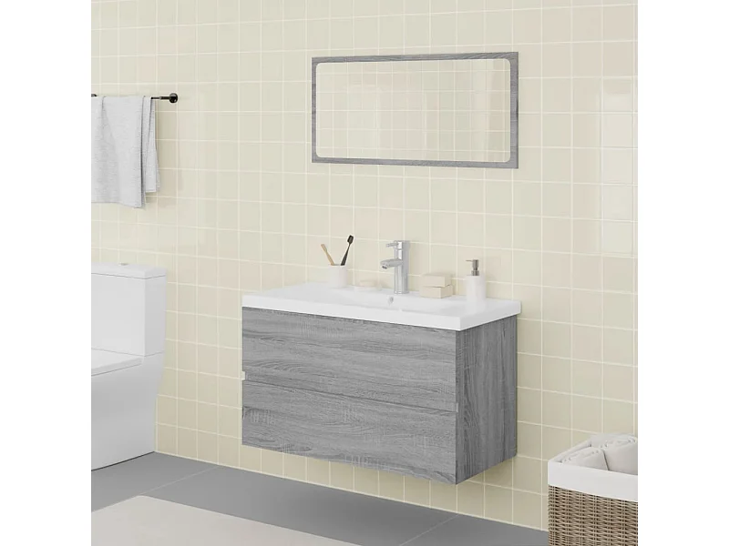 Set di Mobili da Bagno Grigio Sonoma in Legno Multistrato