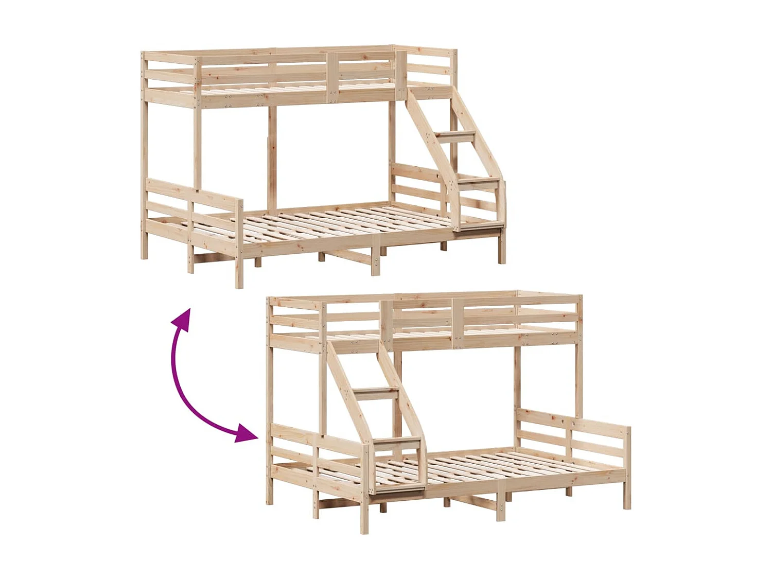 Lit superposé sans matelas 80x200/140x200 cm bois massif