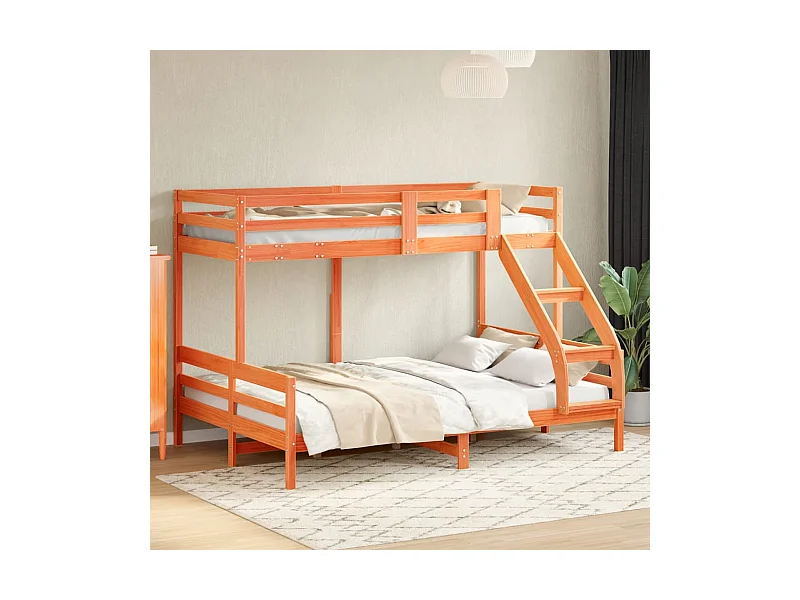 Łóżko piętrowe z litego drewna 80x200/140x200 cm bez materaca - Bezpieczny i kompaktowy design