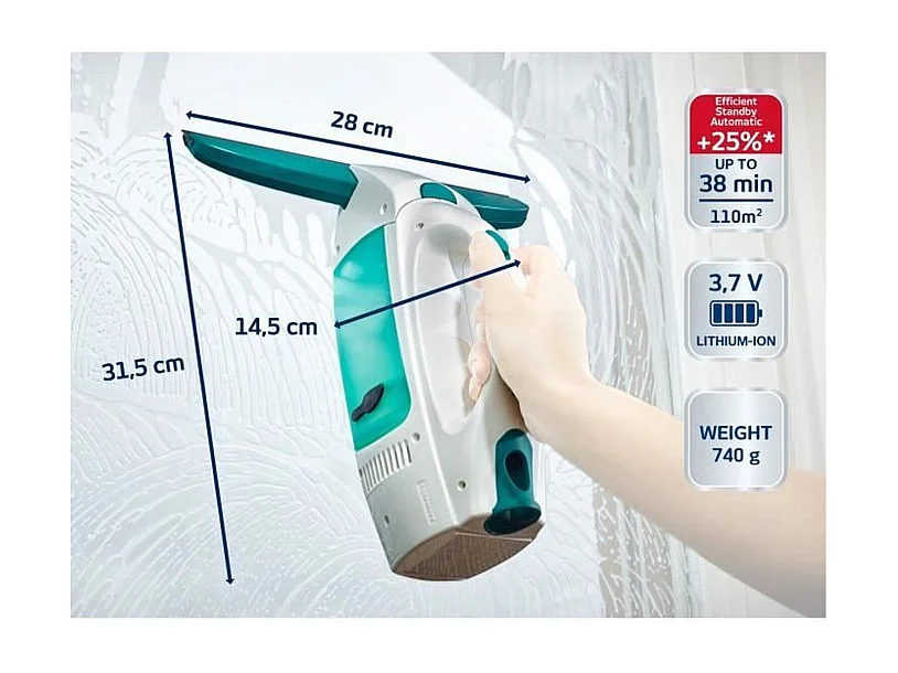 Leifheit 51003 Kit aspirateur a vitres Dry + Clean avec manche et mouilleur, lave vitre sans traces, nettoyeur vitres multi usag
