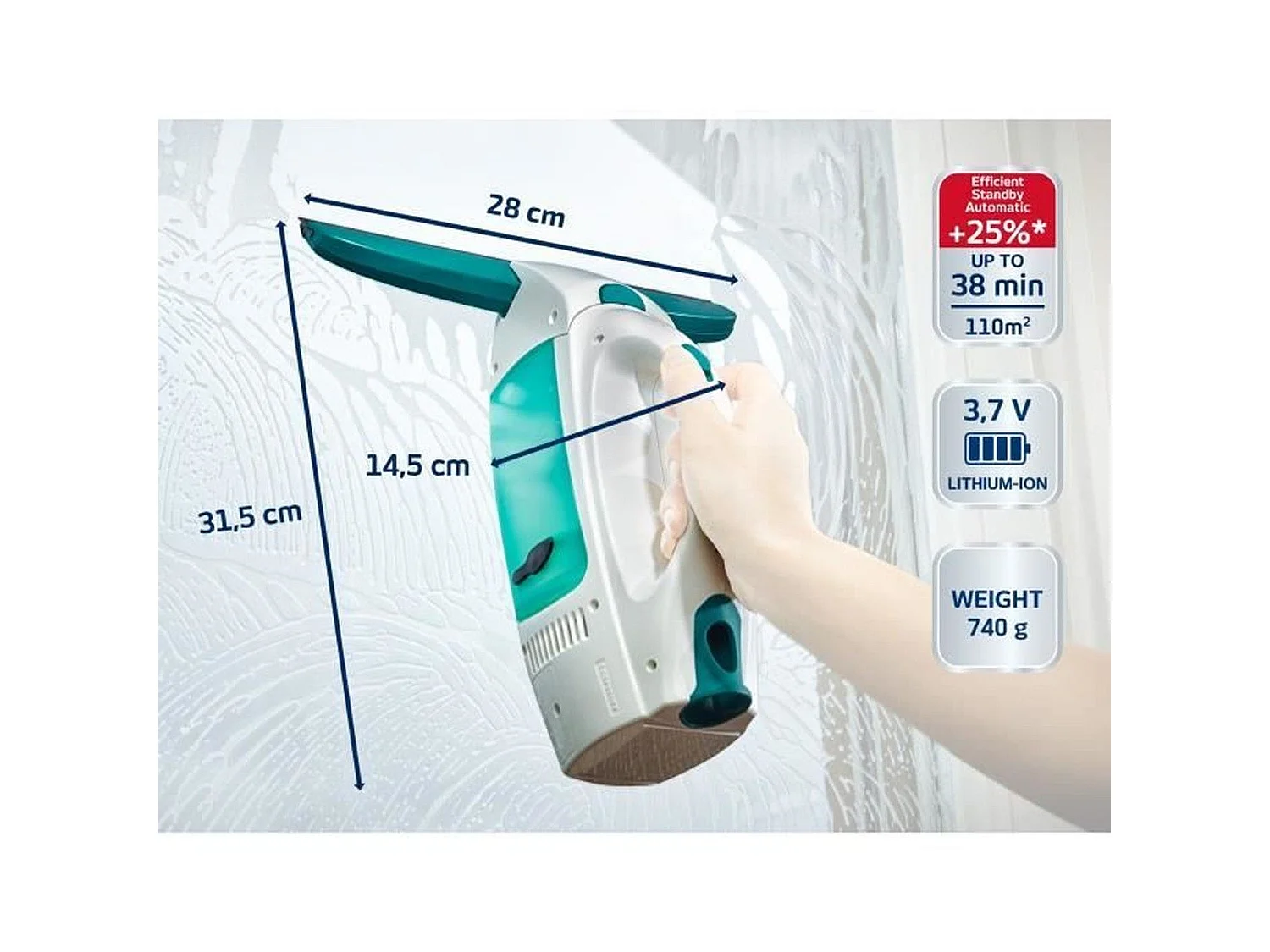 Leifheit 51003 Kit aspirateur a vitres Dry + Clean avec manche et mouilleur, lave vitre sans traces, nettoyeur vitres multi usag