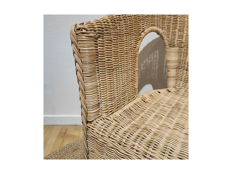 Lot 2 fauteuils de jardin rotin naturel tressé et accoudoirs - DARIA