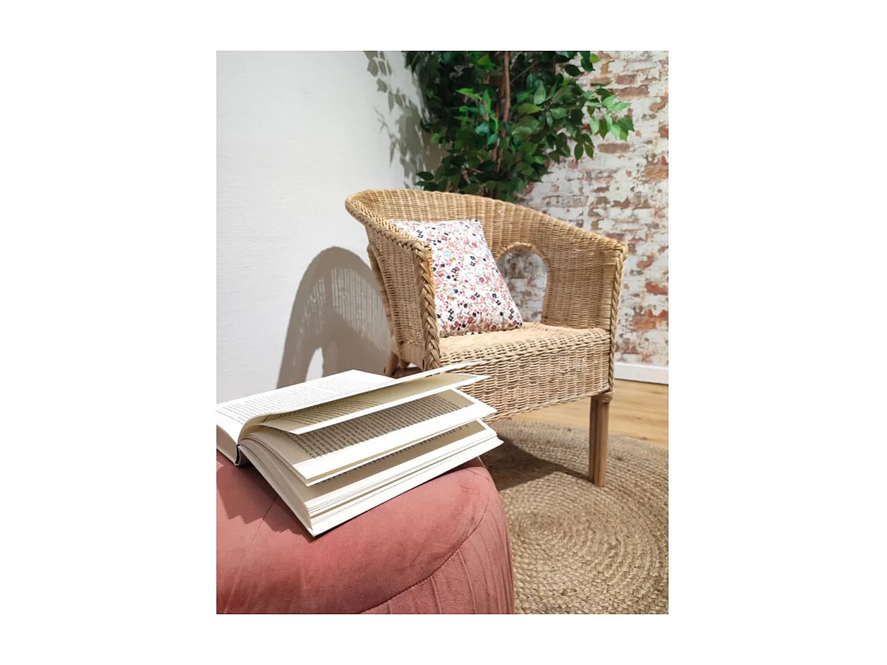 Lot 2 fauteuils de jardin rotin naturel tressé et accoudoirs - DARIA