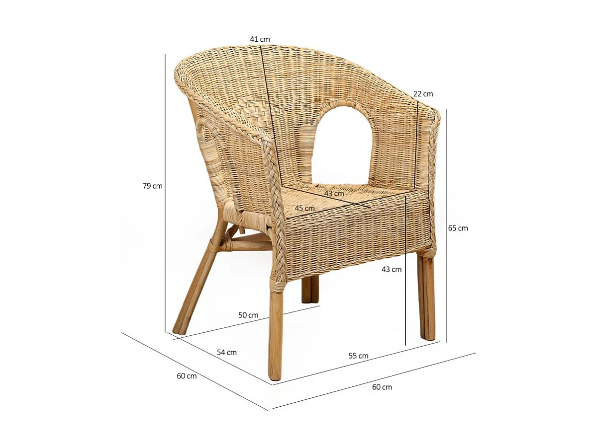 Lot 2 fauteuils de jardin rotin naturel tressé et accoudoirs - DARIA