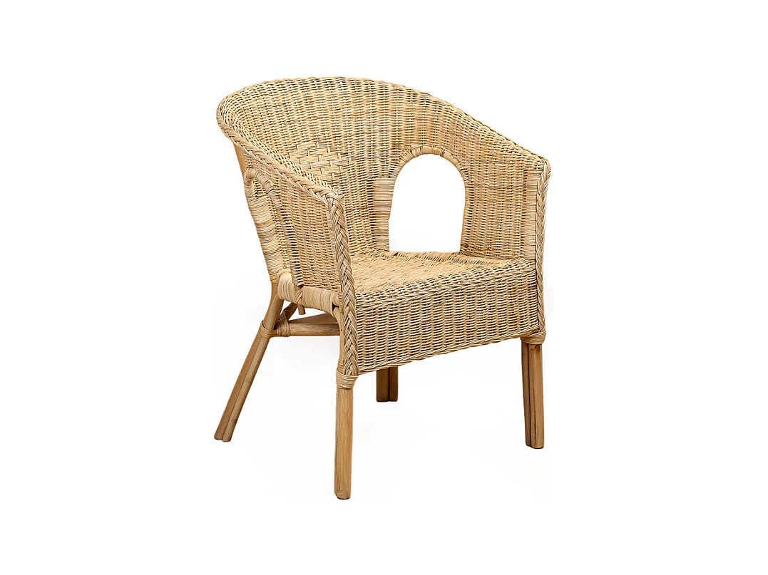 Fauteuil de jardin en rotin naturel tressé avec accoudoirs - DARIA