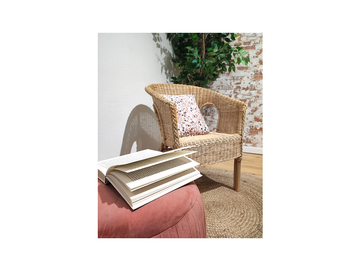 Fauteuil de jardin en rotin naturel tressé avec accoudoirs - DARIA