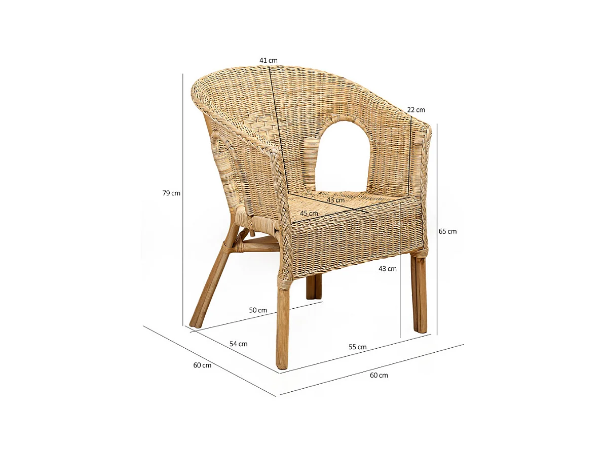 Fauteuil de jardin en rotin naturel tressé avec accoudoirs - DARIA