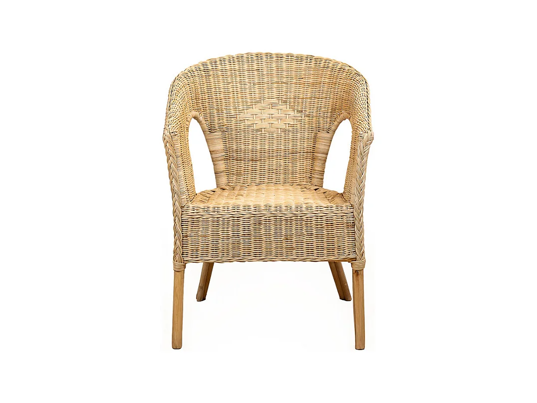 Fauteuil de jardin en rotin naturel tressé avec accoudoirs - DARIA