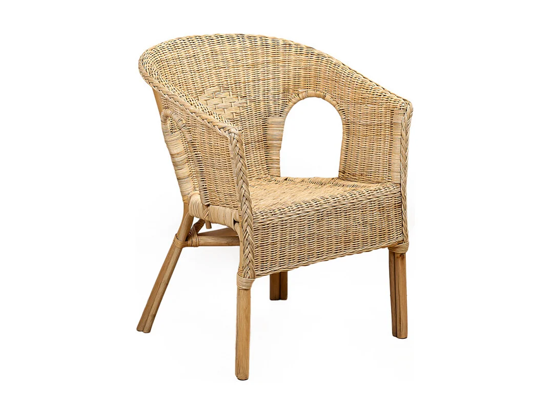 Fauteuil de jardin en rotin naturel tressé avec accoudoirs - DARIA