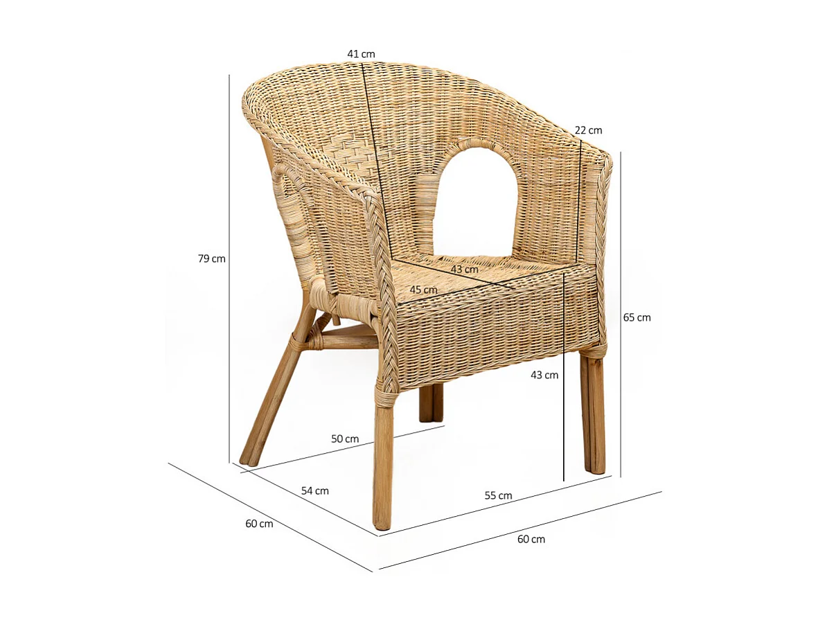 Fauteuil de jardin en rotin naturel tressé avec accoudoirs - DARIA