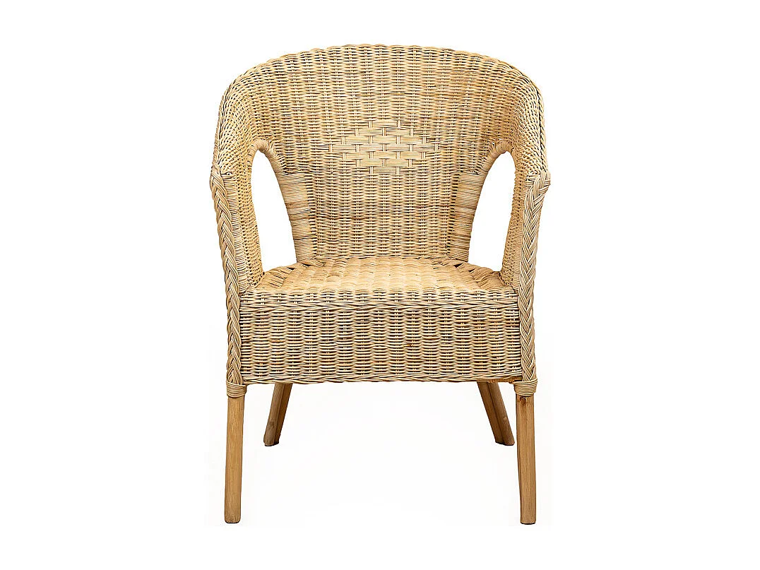 Fauteuil de jardin en rotin naturel tressé avec accoudoirs - DARIA