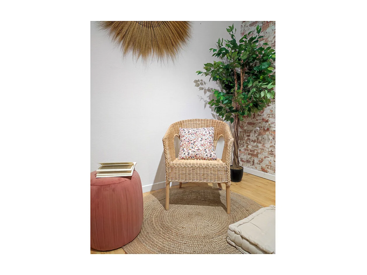 Fauteuil de jardin en rotin naturel tressé avec accoudoirs - DARIA