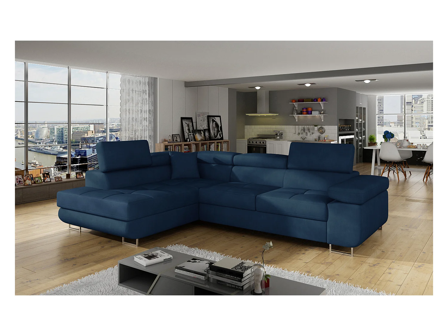 Ecksofa Rondon L/Stoffbezug/Blau