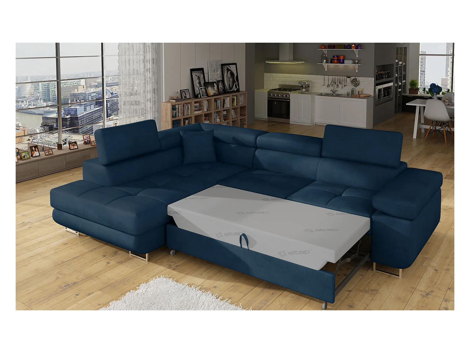Ecksofa Rondon L/Stoffbezug/Blau