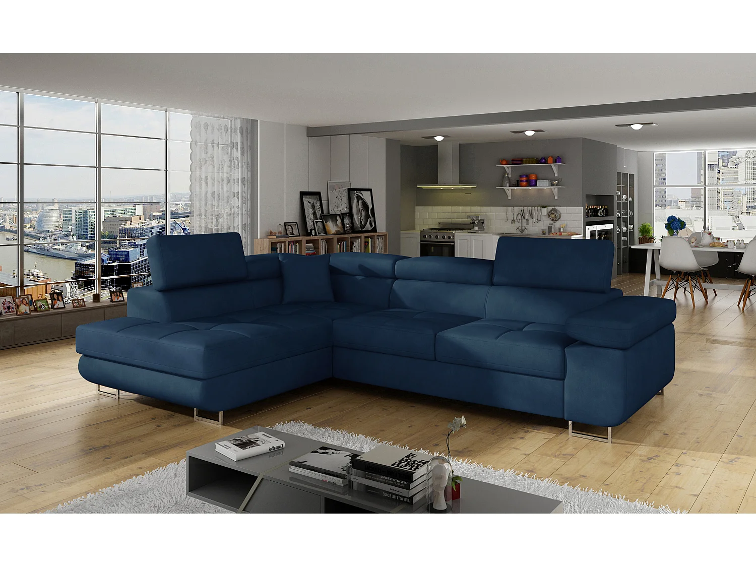 Divano d'angolo Rondon L/Tessuto/Blu