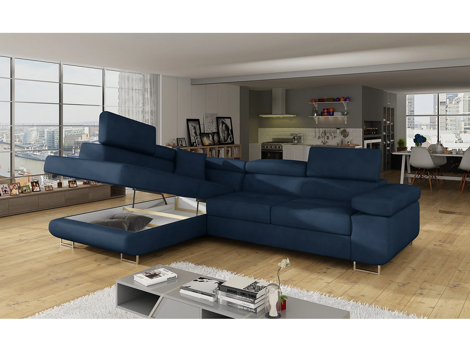 Divano d'angolo Rondon L/Tessuto/Blu