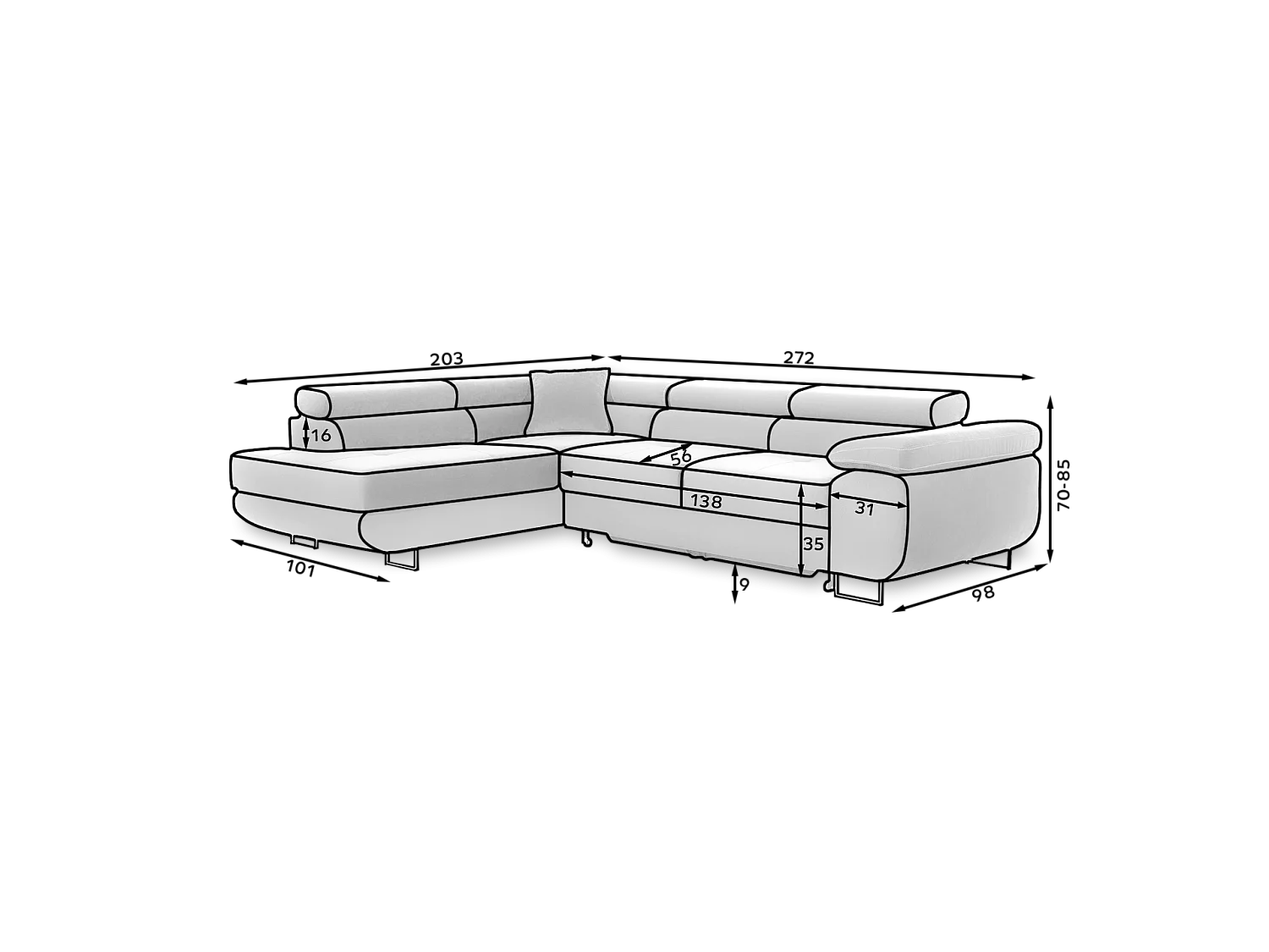 Ecksofa Rondon L/Stoffbezug/Blau