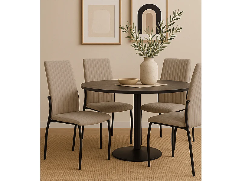 Pack de 4 sillas de 100x43x49 cm tapizadas en color beige y patas negras Tasya