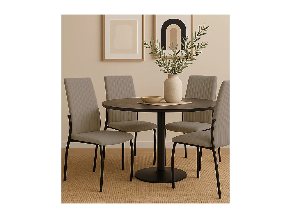 Pack de 4 sillas de 100x43x49 cm tapizadas en color arena y patas negras Tasya