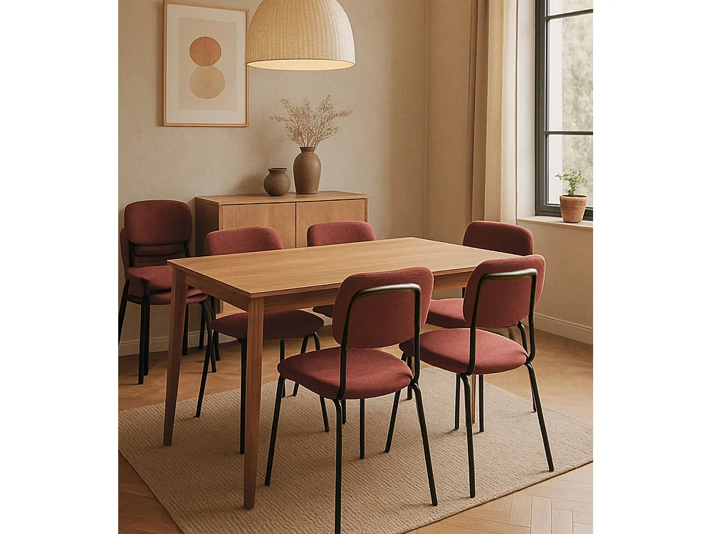 Pack de 4 sillas de 84x50x43 cm de tela en color rojo y con patas negras metálicas Tull