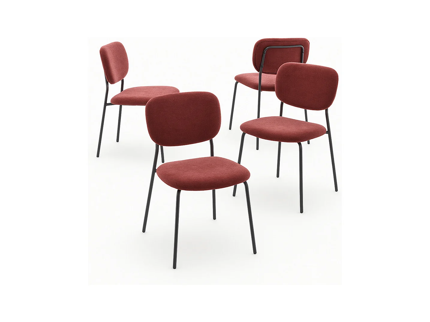 Pack de 4 sillas de 84x50x43 cm de tela en color rojo y con patas negras metálicas Tull