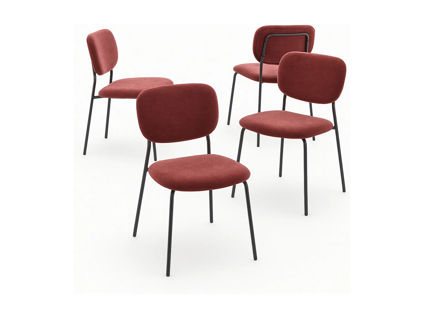 Pack de 4 sillas de 84x50x43 cm de tela en color rojo y con patas negras metálicas Tull