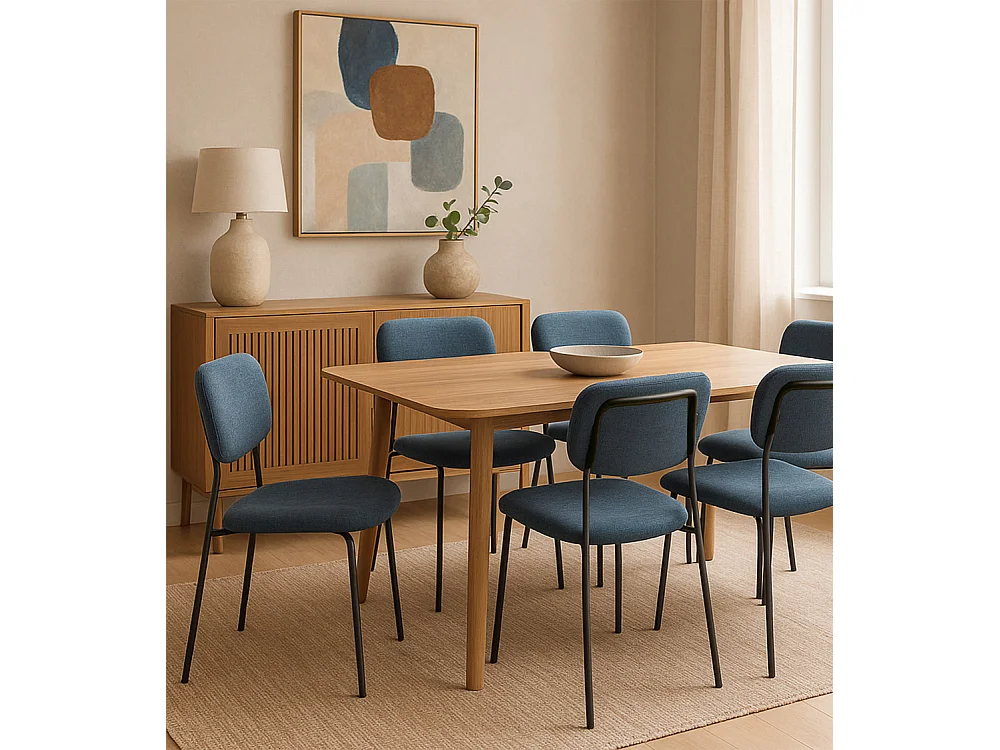 Pack de 4 sillas de 84x50x43 cm de tela en color azul y con patas negras metálicas Tull