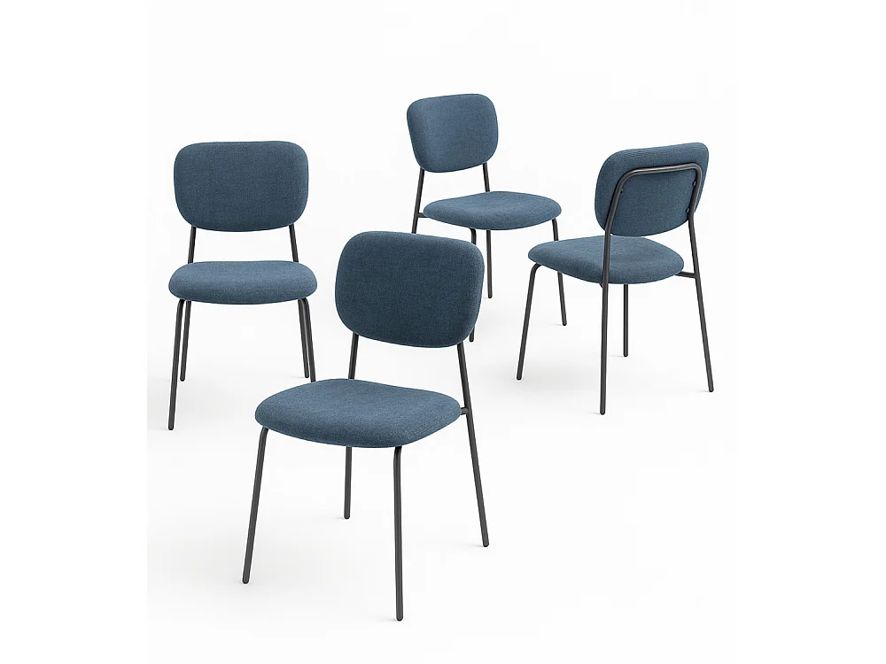 Pack de 4 sillas de 84x50x43 cm de tela en color azul y con patas negras metálicas Tull