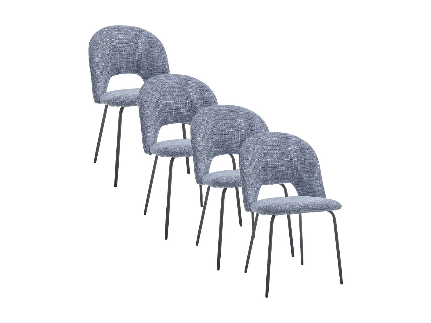 Pack de 4 sillas de comedor de 87x51x52 cm de tela en color azul jaspeado Cecile
