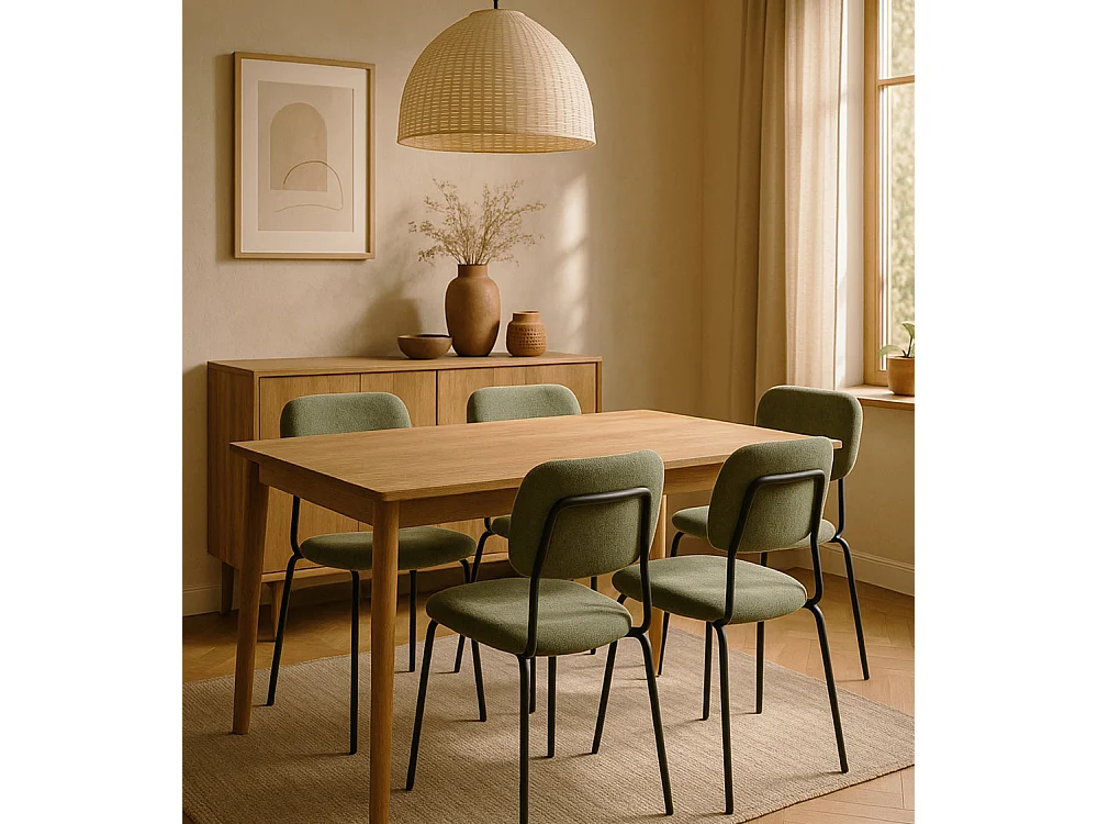 Pack de 4 sillas de 84x50x43 cm de tela en color verde y con patas negras metálicas Tull