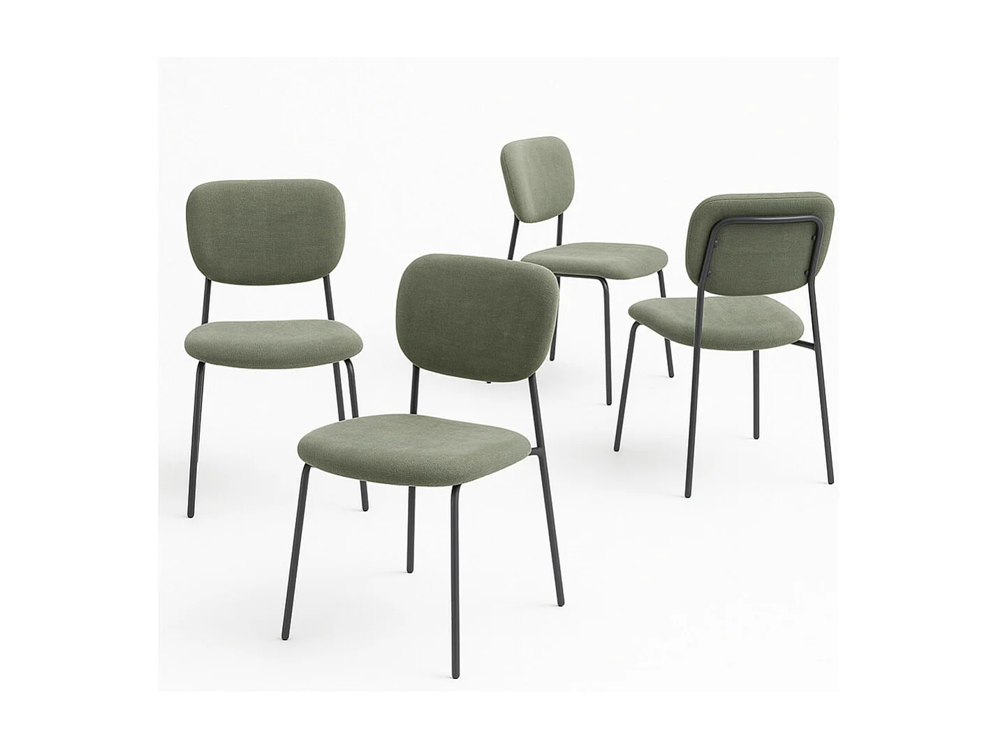 Pack de 4 sillas de 84x50x43 cm de tela en color verde y con patas negras metálicas Tull