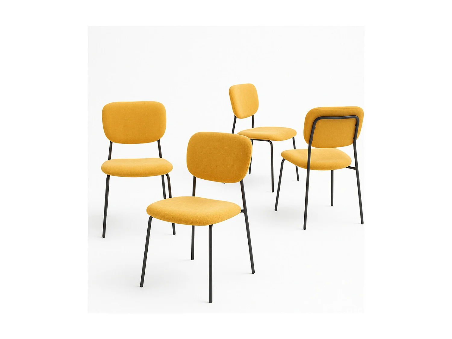 Pack de 4 sillas de 84x50x43 cm de tela en color mostaza y con patas negras metálicas Tull