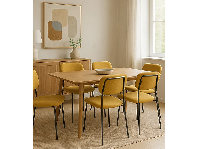 Pack de 4 sillas de 84x50x43 cm de tela en color mostaza y con patas negras metálicas Tull