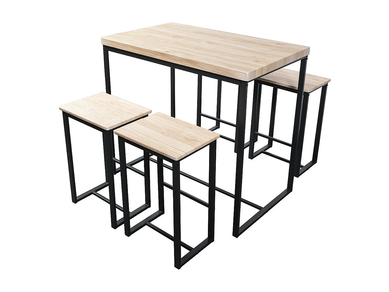 Pack de mesa alta con 4 taburetes altos de 86/60x60/30x100/43 cm en color beige Degano