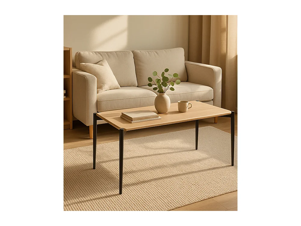 Mesa de centro de 50x100x45 cm con tapa de MDF en color beige y patas negras Nantolin