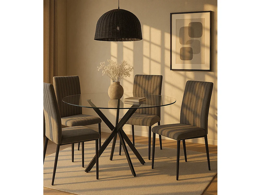 Mesa de comedor redonda de 110x73 cm en color transparente y patas negras Dan