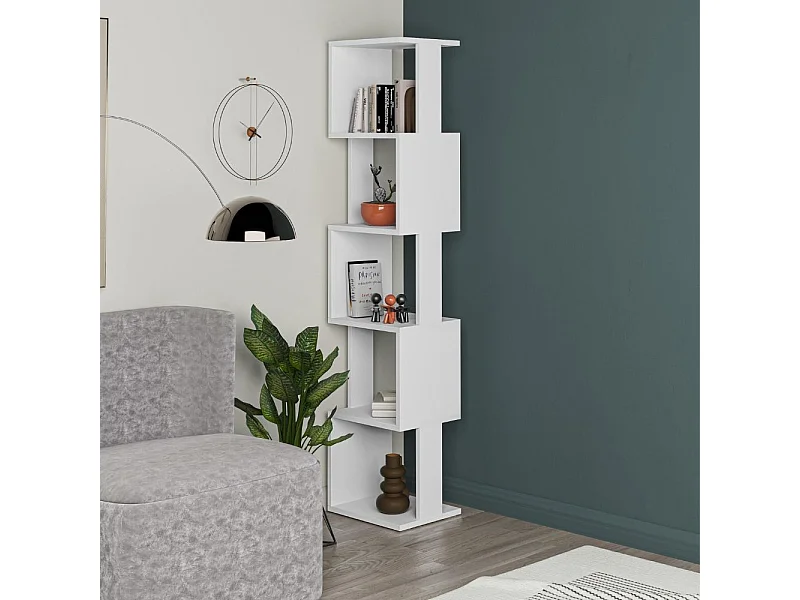 Libreria a cubo Piri bianca con 5 Ripiani 35x30x161H – Design geometrico e funzionalità