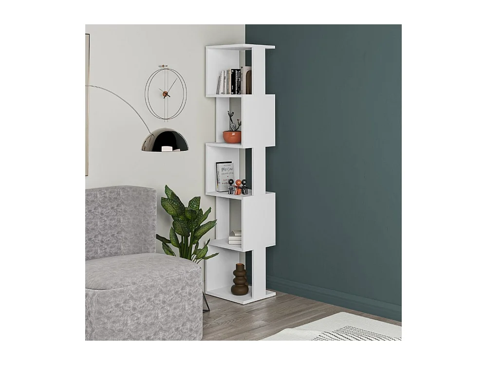 Libreria a cubo Piri bianca con 5 Ripiani 35x30x161H – Design geometrico e funzionalità