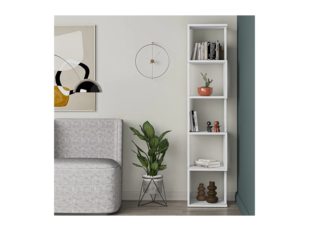 Libreria a cubo Piri bianca con 5 Ripiani 35x30x161H – Design geometrico e funzionalità