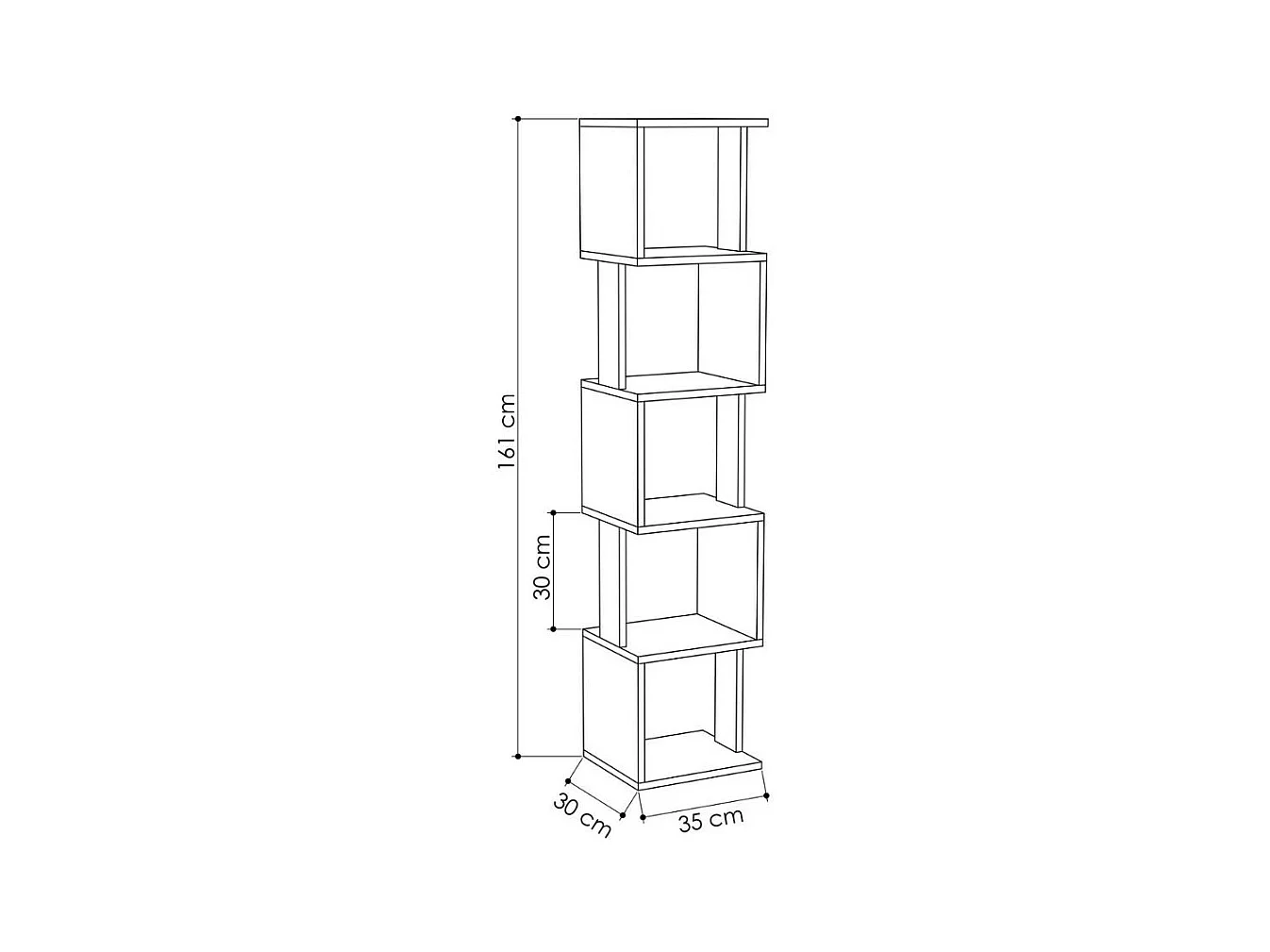 Libreria a cubo Piri bianca con 5 Ripiani 35x30x161H – Design geometrico e funzionalità