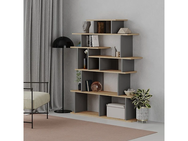 Libreria design Apollon 120x149 colore rovere e antracite