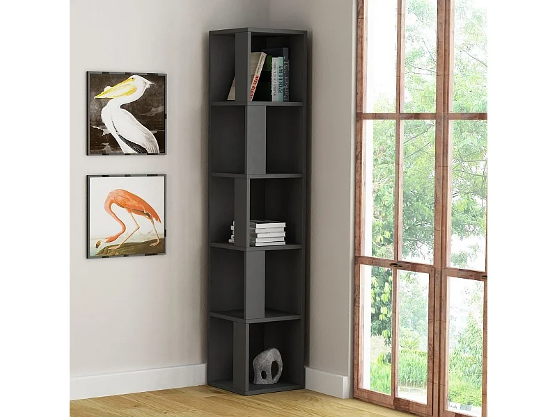 Libreria angolare 5 ripiani Piano 31,4x31,4x158,9 colore antracite
