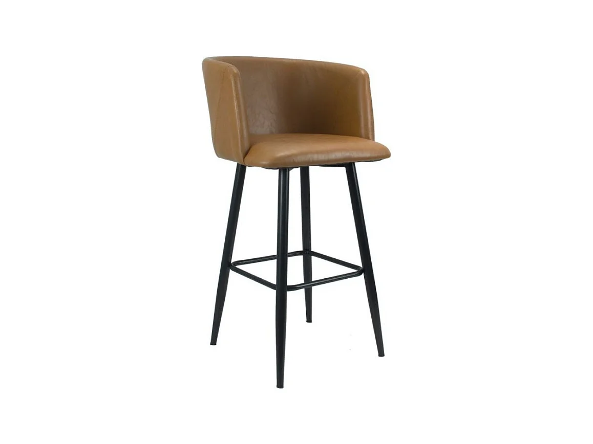 Sgabello con schienale avvolgente in ecopelle tortora e struttura in metallo nero opaco Limin