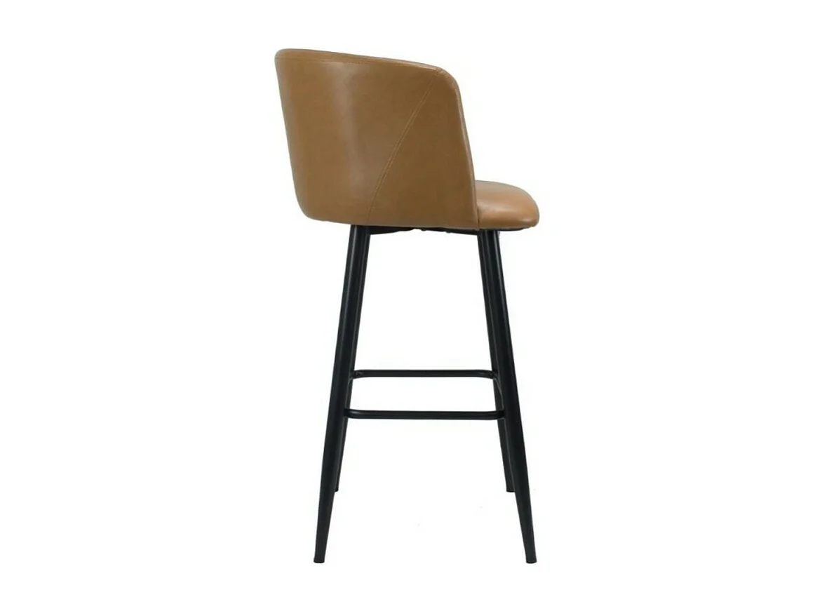 Sgabello con schienale avvolgente in ecopelle tortora e struttura in metallo nero opaco Limin