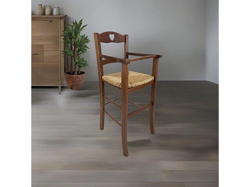 Sediolone bimbo in legno noce e seduta paglia 708